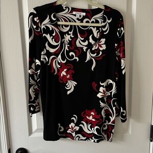 Chico's Black Top with Red and White Floral Pattern